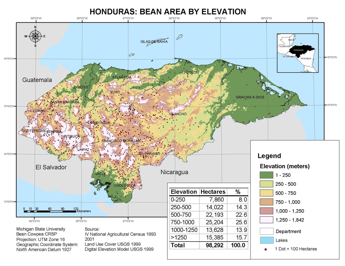 kat jeyografik nan Ondiras elevasyon