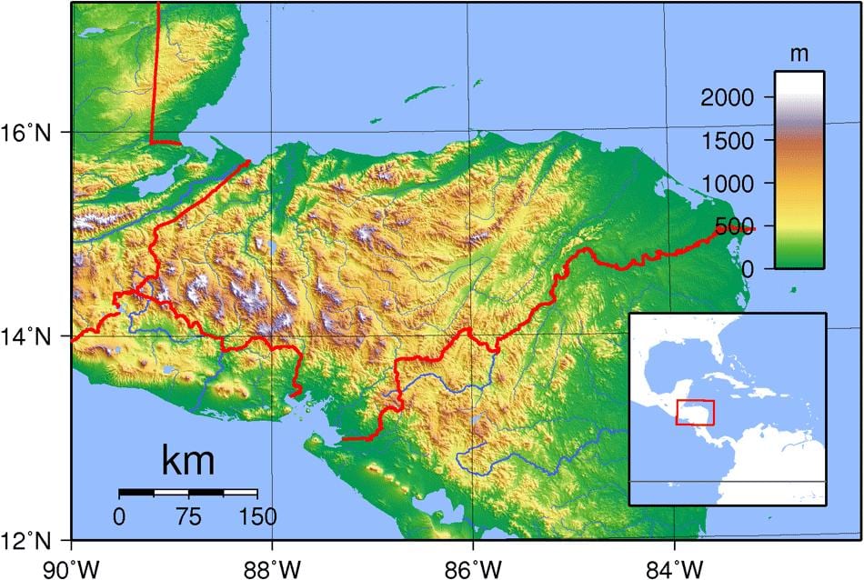kat jeyografik nan Ondiras topografik